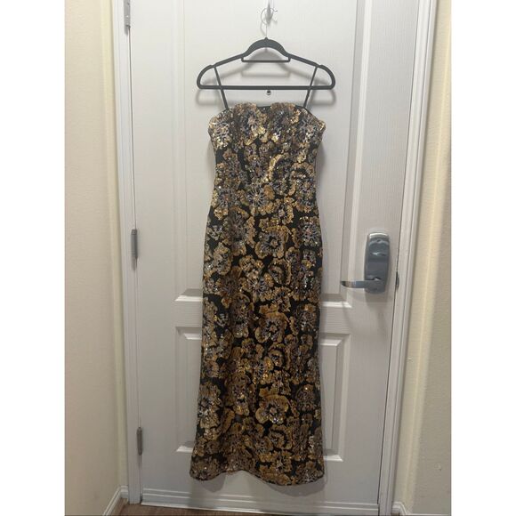 Elliatt Celeste Strapless Gown in Black & Gold wedding Guest Cocktail size S NWT - Picture 8 of 9